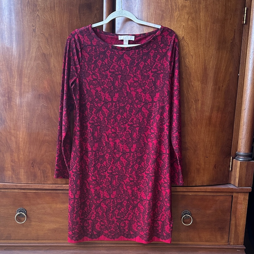 Michael Kors Red and Black Long Sleeve Dress